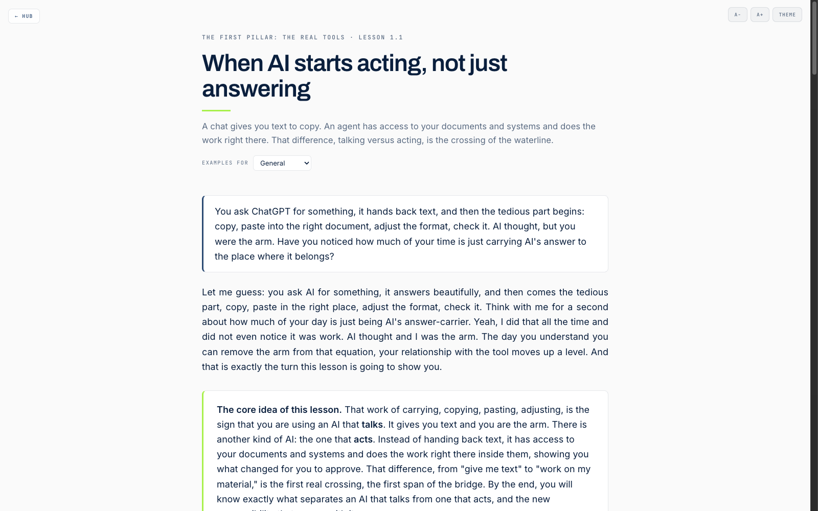 Real lesson with editorial prose and flow diagram